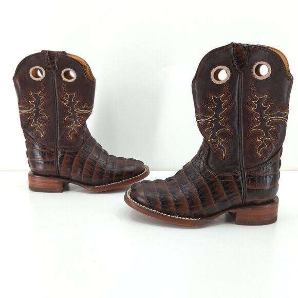 BIG BULL Kid Mexican 17 US 10 Caiman Alligator Boots Brown Leather Western FLAW - Picture 6 of 10